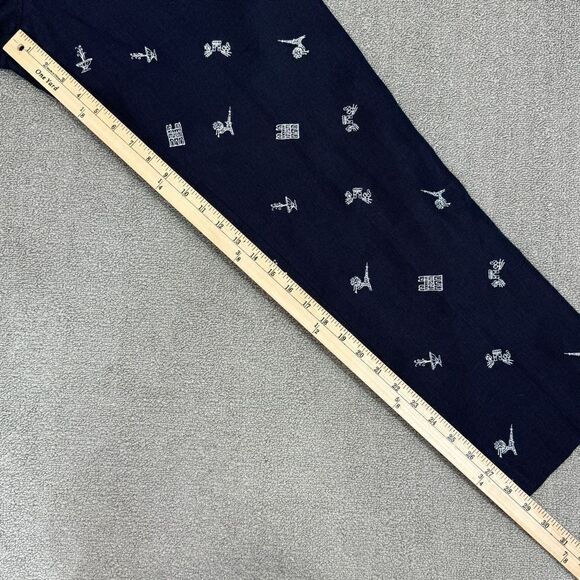 Talbots Irish Linen Paris Embroidered Trouser Pants Blue 6 Eiffel Tower - Picture 13 of 14